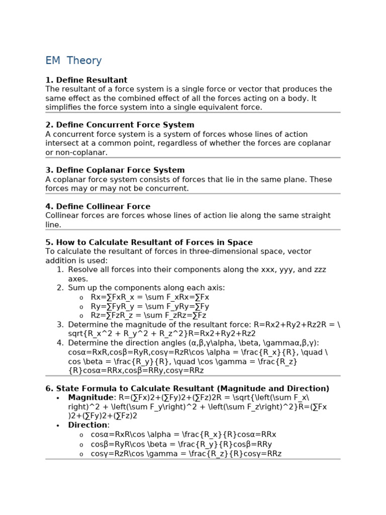 Understanding Force Systems and Resultants | PDF | Force | Euclidean Vector