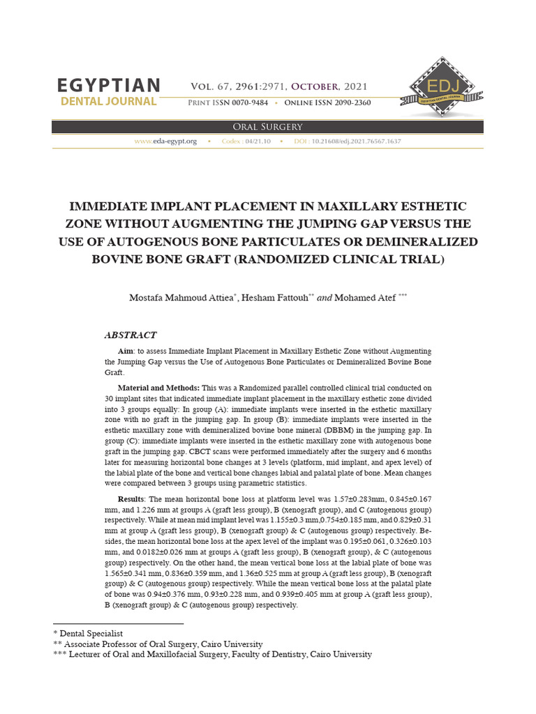 EDJ Volume 67 Issue 4 Pages 2961-2971 | PDF | Dental Implant | Student ...