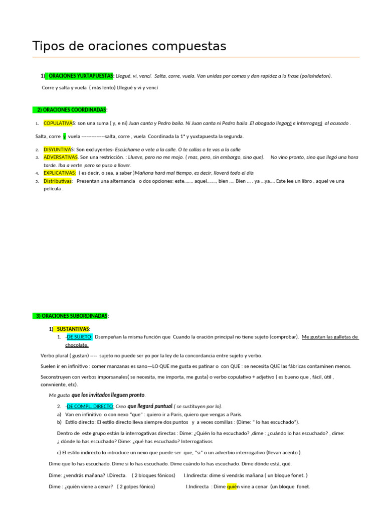Tipos de Oraciones Compuestas | PDF | Adverbio | Unidades Semánticas