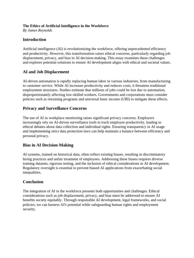 The Ethics of Artificial Intelligence in The Workforce | PDF