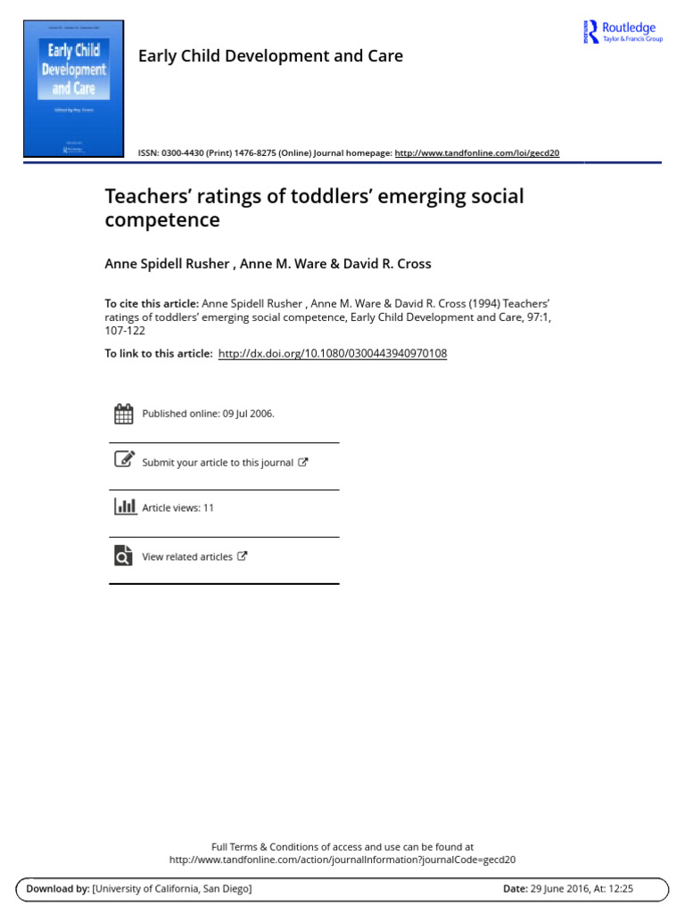 Teachers' Ratings of Toddler Social Skills | PDF | Psychology | Social ...