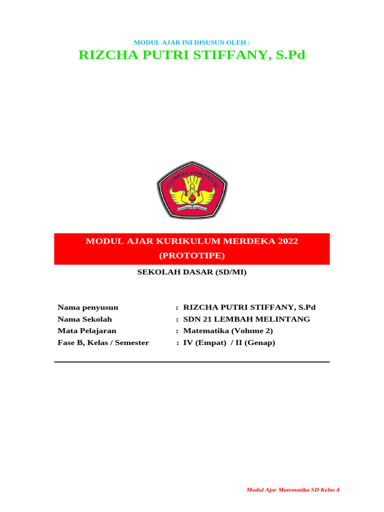 Modul Ajar Matematika Kelas 4 SD | PDF