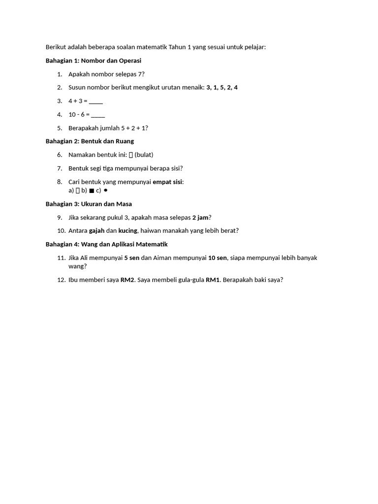 Math Tahun1 Pdf