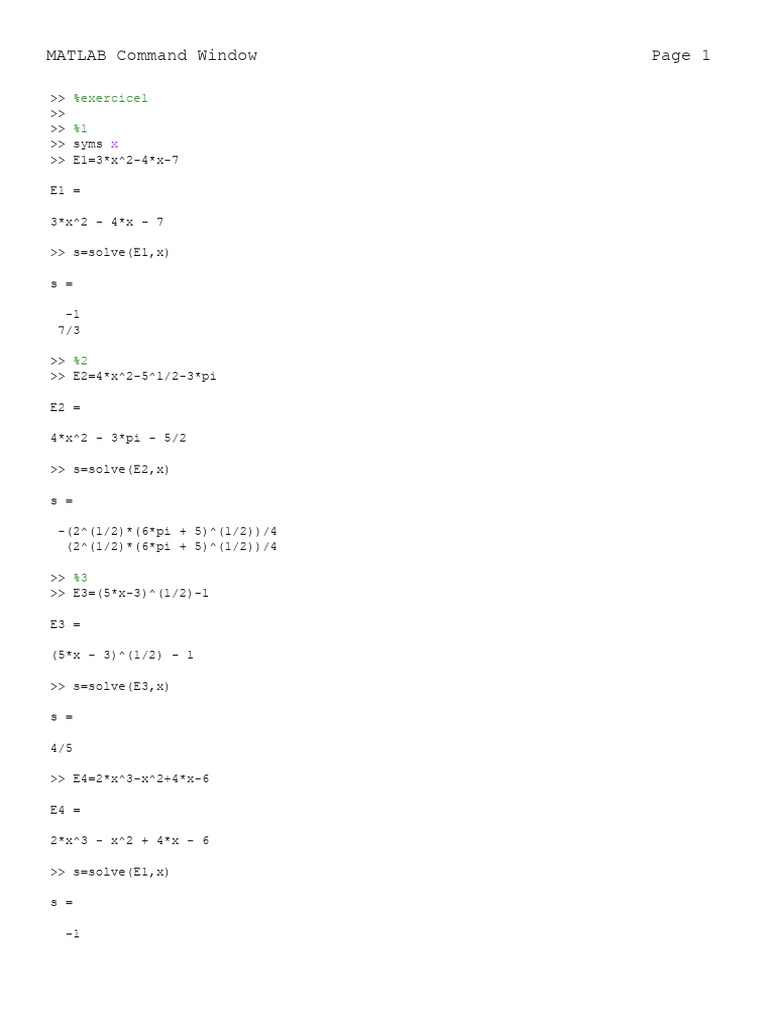 Solving Equations in MATLAB | PDF