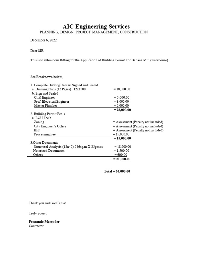 Billing for banana mill warehouse plan pdf