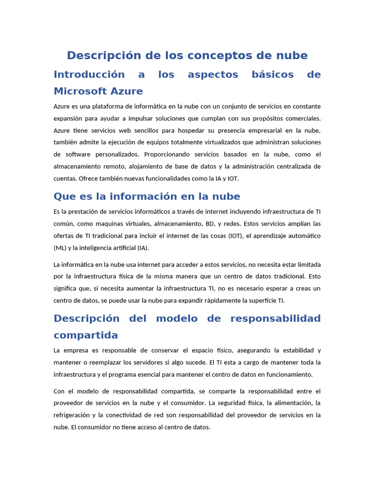 Introducción a Microsoft Azure y Nube | PDF | Computación en la nube ...