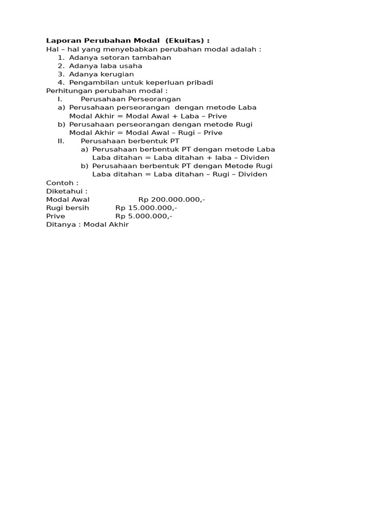 Contoh Laporan Perubahan Modal | PDF