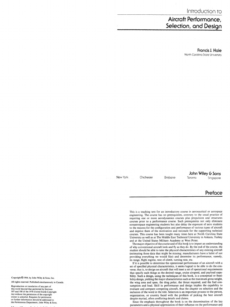 Introduction To Aircraft Performance, Selection & Design - Francis J ...