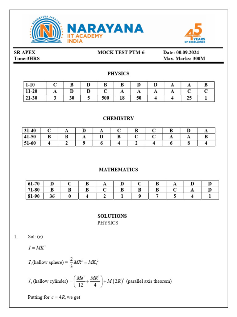 PTM-6 Mock Test Solutions | PDF | Force | Amine