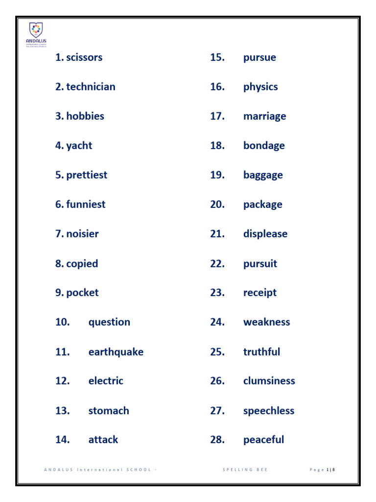 2025 6th Grade Spelling Bee Words | PDF