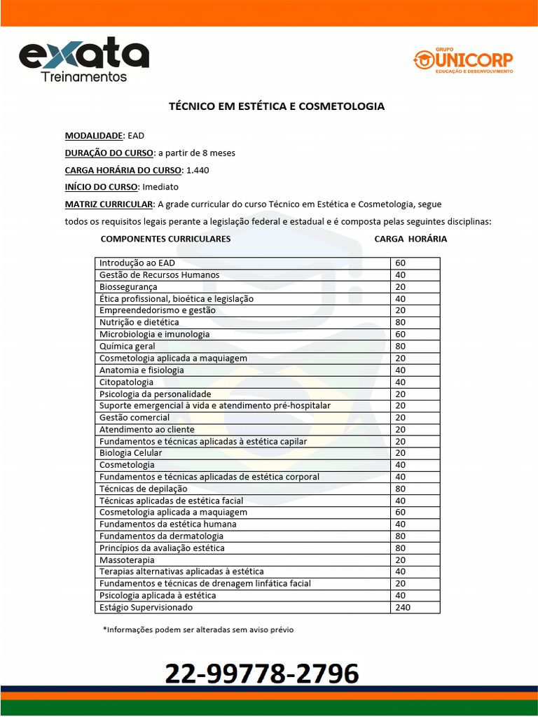 Matriz Curricular em Estética e Cosmética | PDF | Biologia