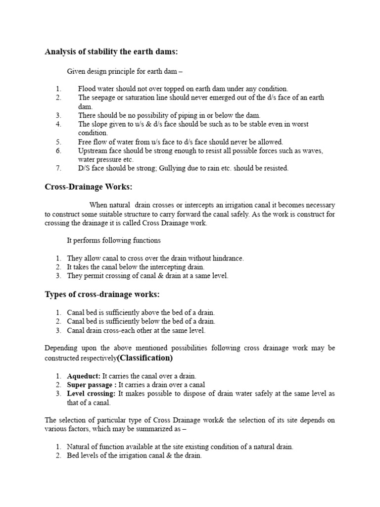 Earth Dam Stability and Cross Drainage Analysis | PDF | Drainage ...