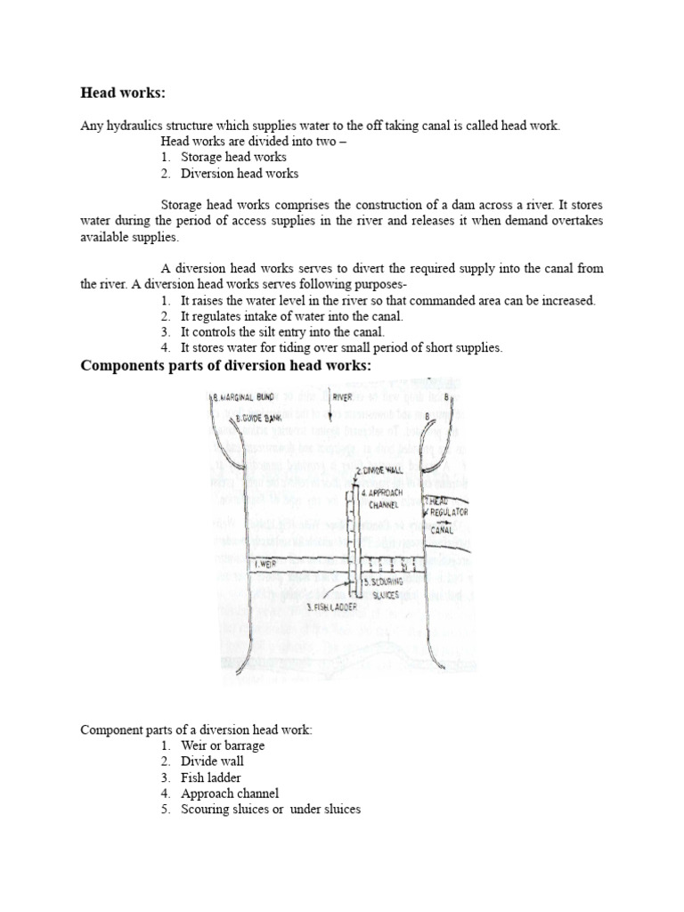 Types and Components of Head Works | PDF | Dam | River