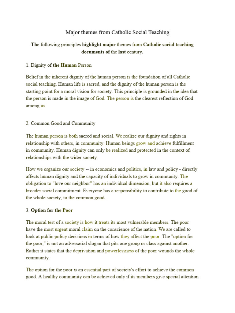 Key Principles of Catholic Social Teaching | PDF | Catholic Social ...