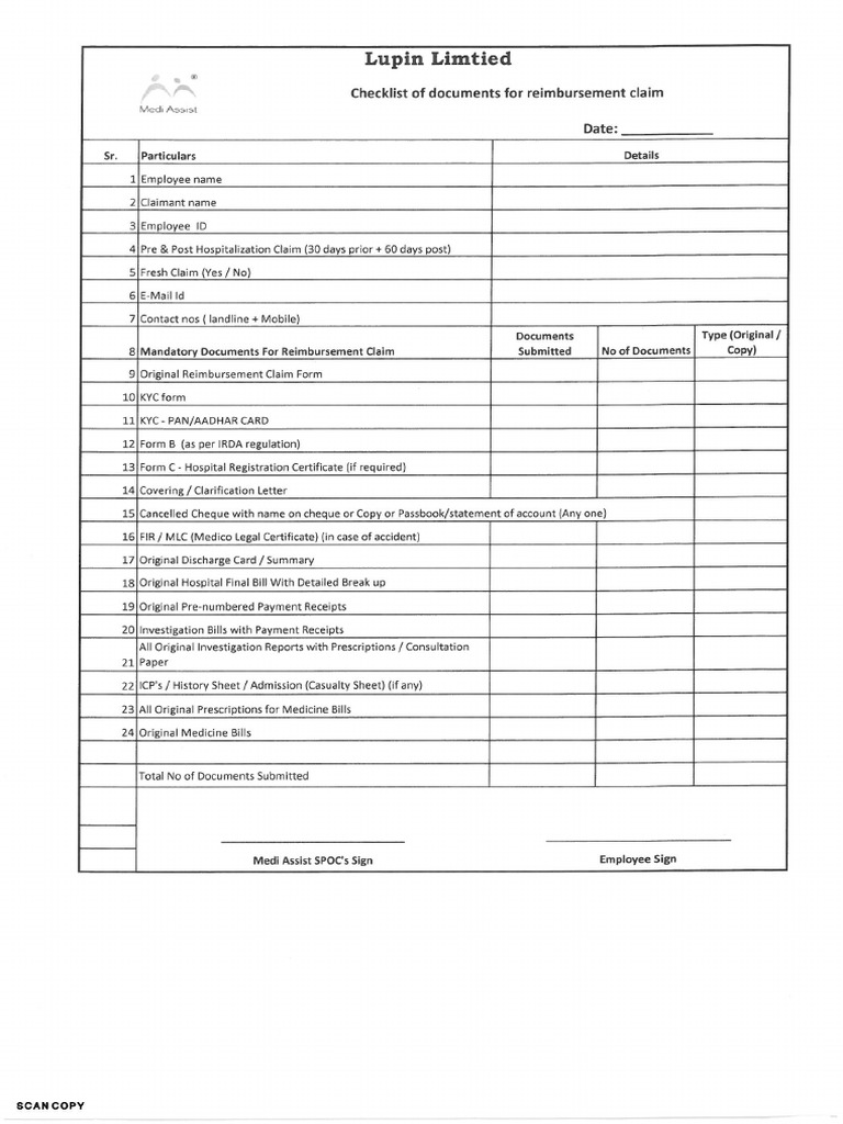Mediclaim Form for Reimbursment | PDF