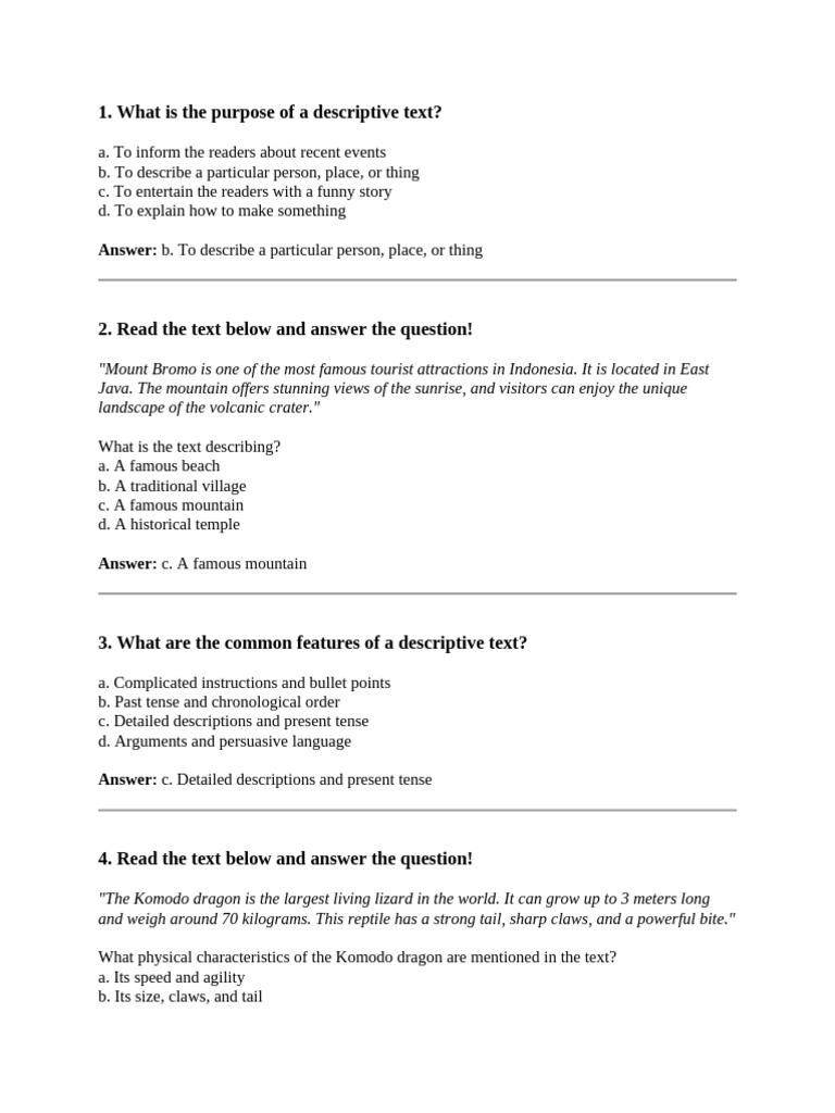 Understanding Descriptive Texts | PDF