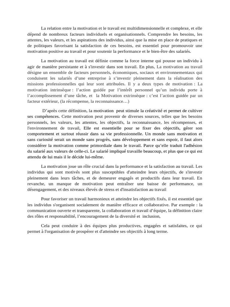 Motivation au travail : clés de la performance | PDF | Motivation ...