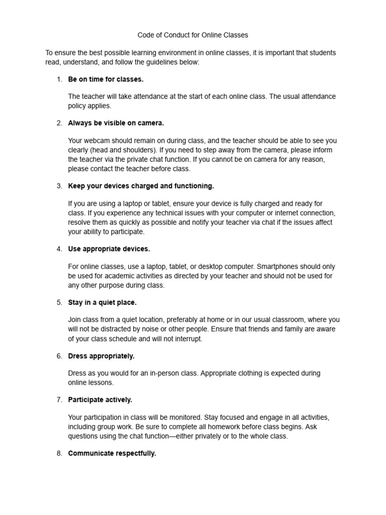 Online Class Conduct Guidelines | PDF