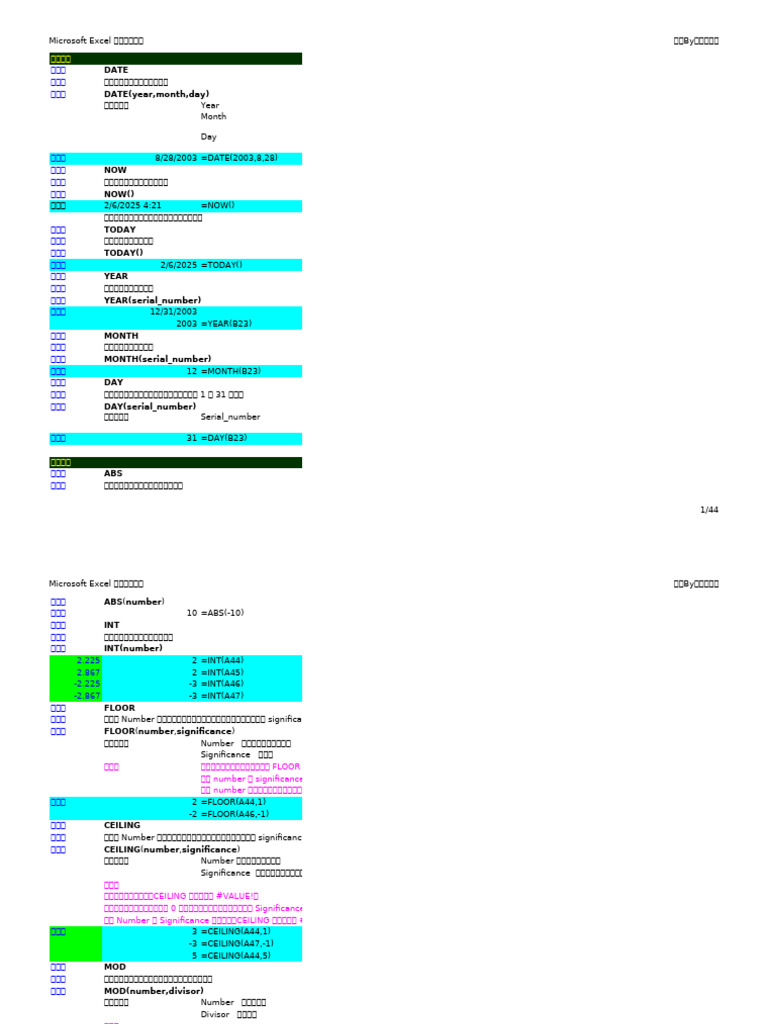 EXCEL函数公式大全| PDF