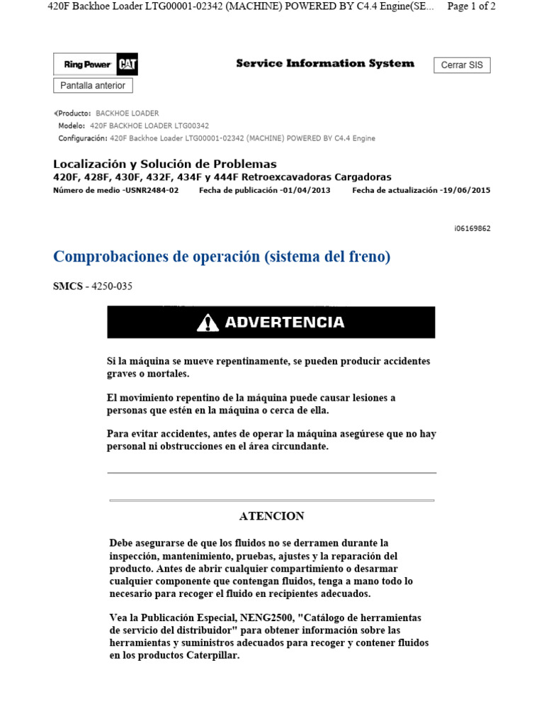 Comprobaciones de Operación (Sistema Del Freno) 420f | PDF
