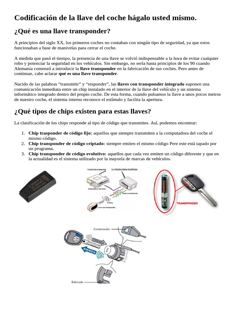 CodificaciÃ³n de la llave del coche hÃ¡galo usted mismo | PDF