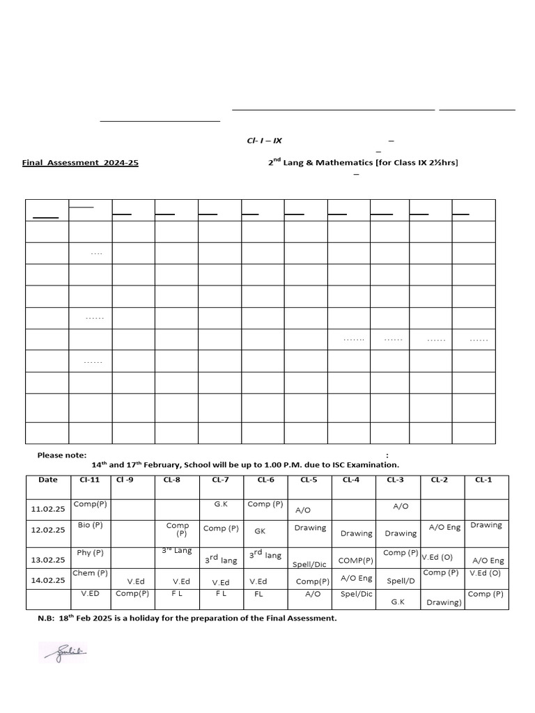 Final Assessment Schedule 2024-25 | PDF | Mathematics