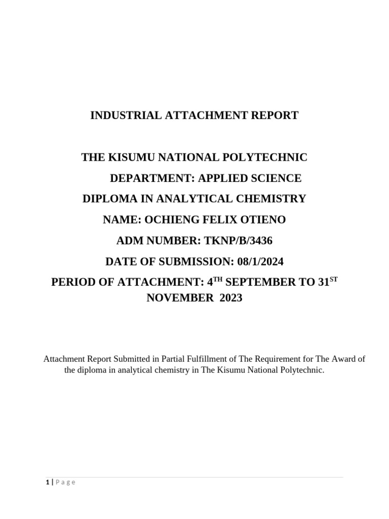 Industrial Attachment Report: Analytical Chemistry | PDF | Boiler | Steam