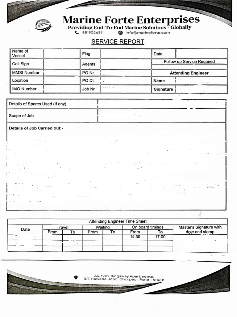 Marine Service Report for Cetus Vessel | PDF | Shipping | Water Transport
