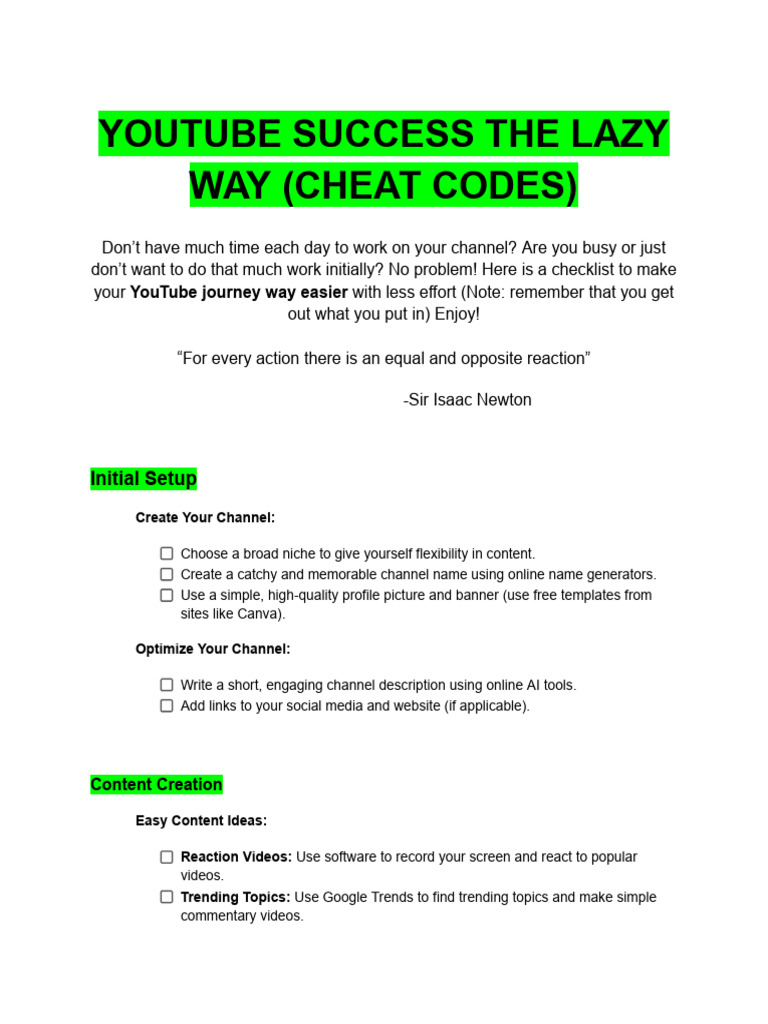 YouTube Success Made Easy: Cheat Codes | PDF | You Tube | Social Media