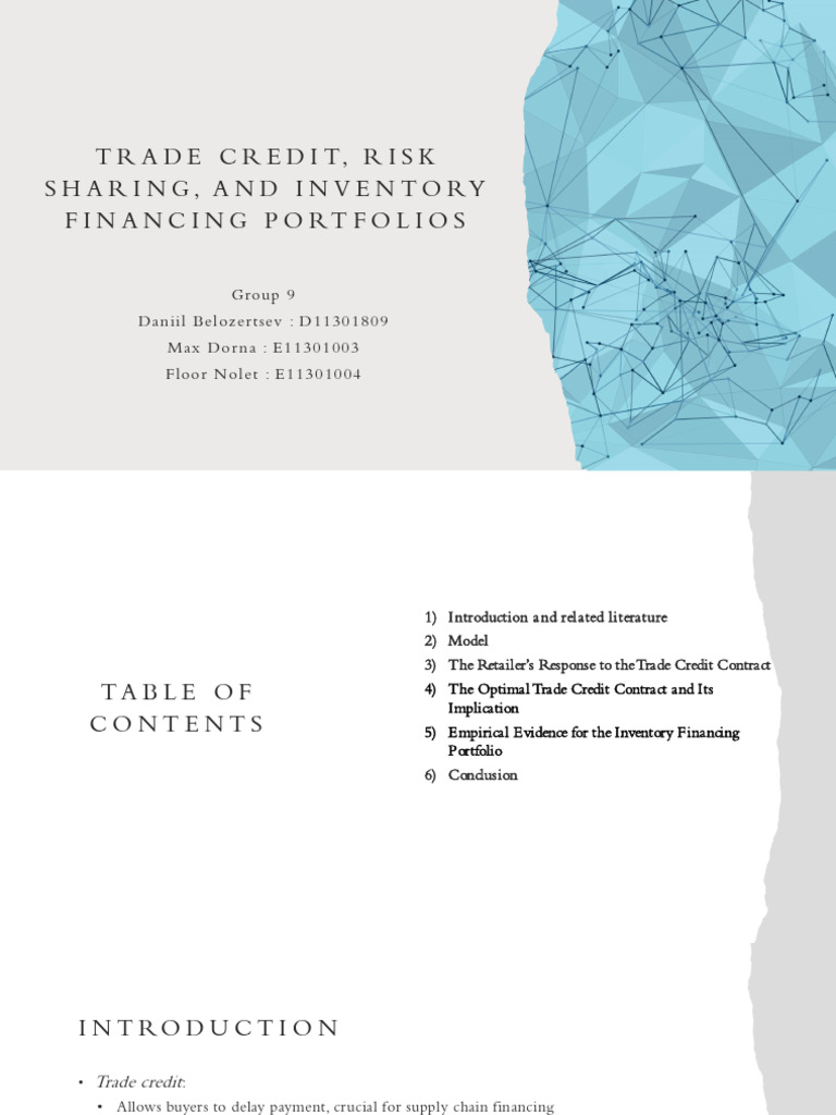 Trade Credit, Risk S Haring, and Inventory F Inancing Portfolios | PDF ...