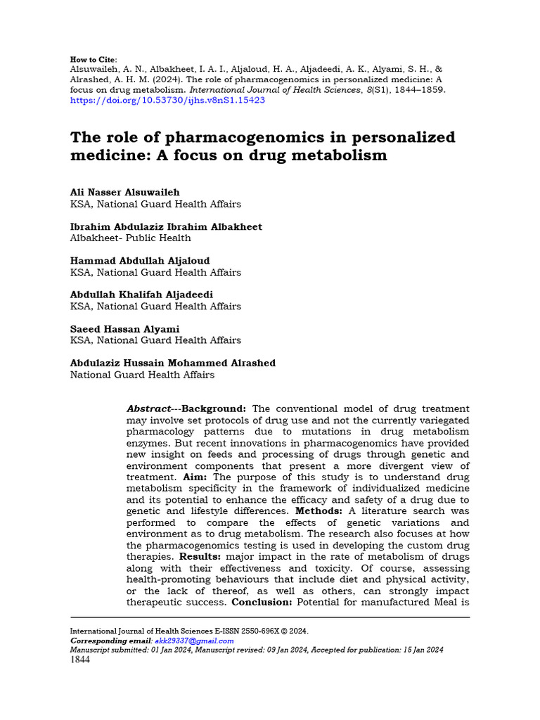 The Role of Pharmacogenomics in Personal 8e025334 | PDF ...