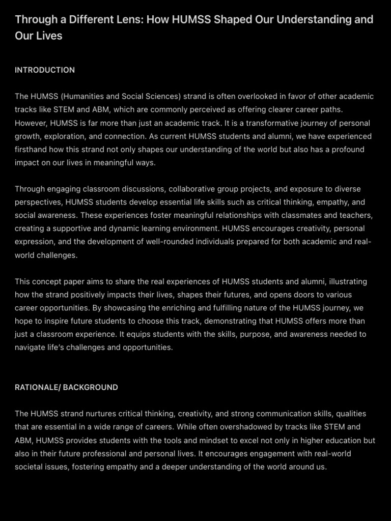 The Impact of HUMSS on Student Lives | PDF | Creativity | Interview