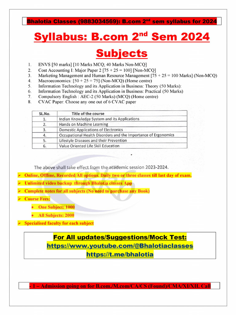2nd Sem Syllabus (by BHALOTIA) | PDF