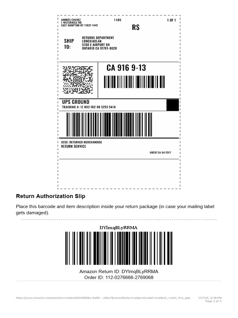 Online Return Center | PDF