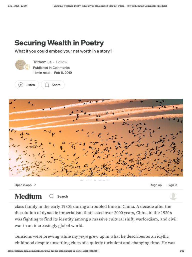 Securing Wealth in Poetry. What If You Could Embed Your Net Worth - by  Trithemius - Coinmonks - Medium | PDF | Cryptocurrency | Cryptography