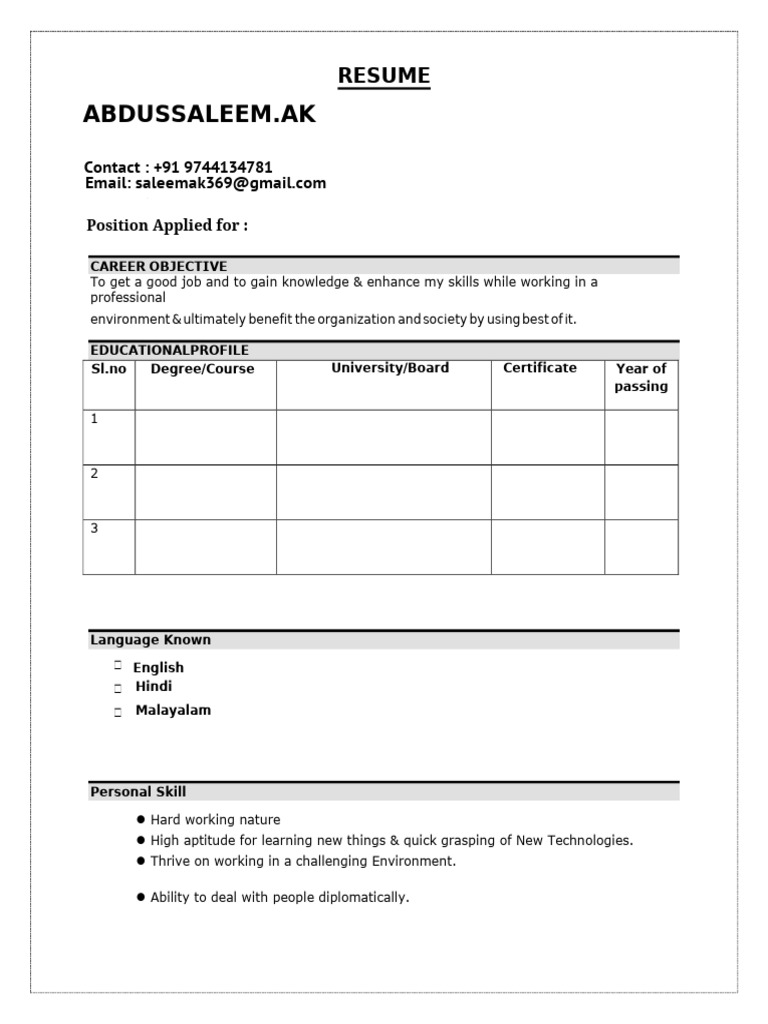 Resume CV Format Download-30 | PDF
