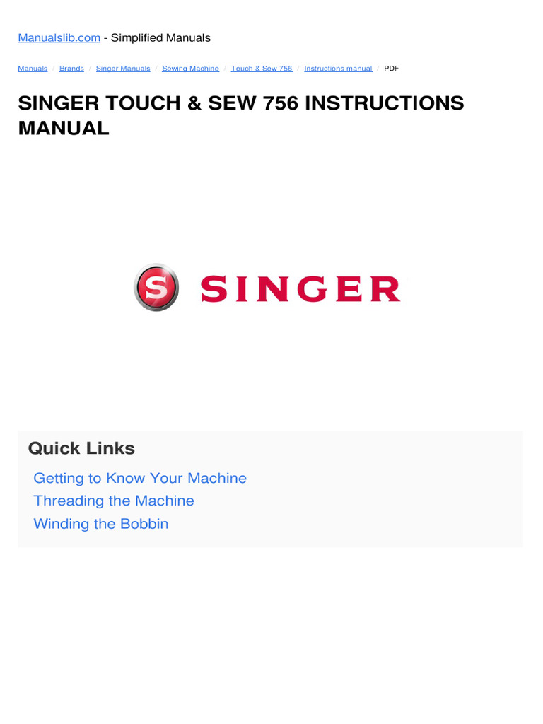 Singer Touch & Sew 756 Manual | PDF | Seam (Sewing) | Sewing Machine