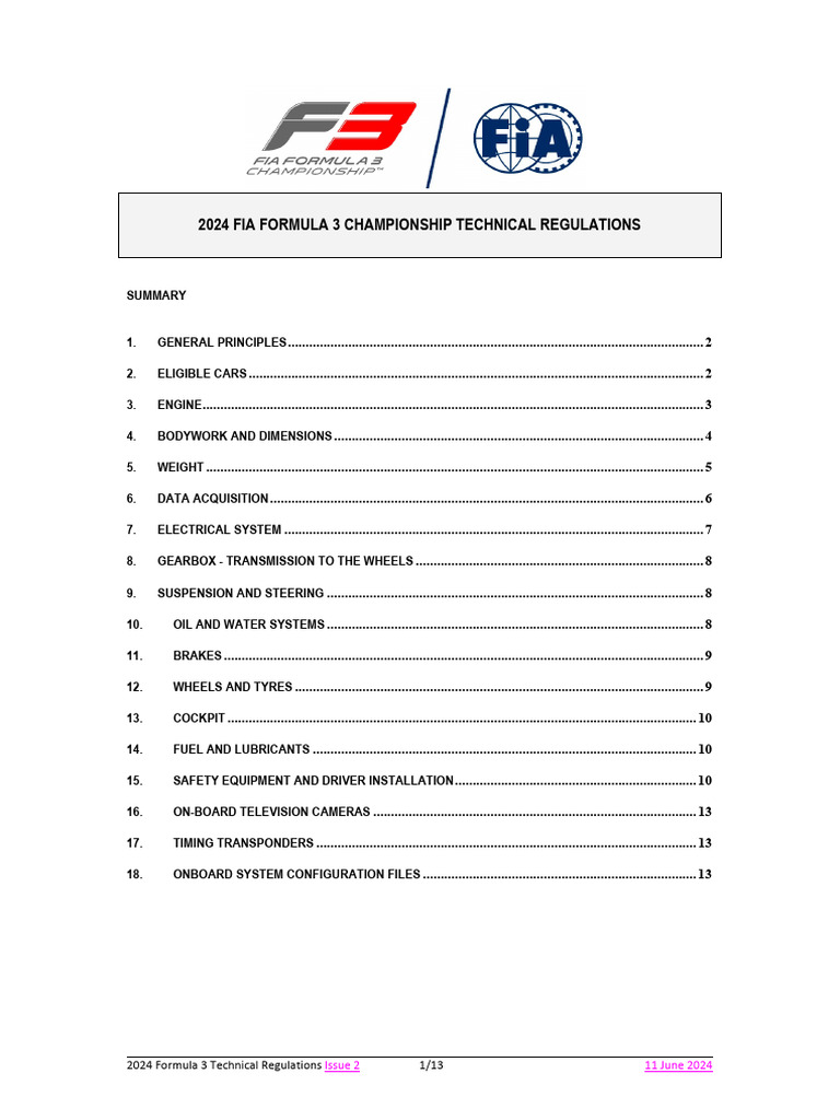 2024 FIA Formula 3 Technical Regulations | PDF | Seat Belt | Manual ...