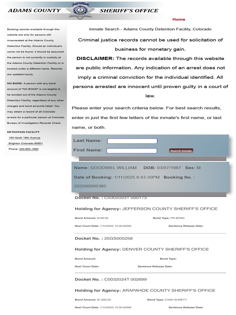 Adams County Inmate Search Records | PDF | Bail | Arrest