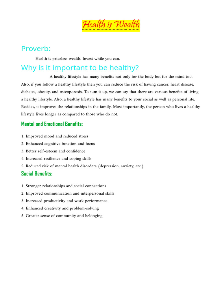 Benefits of a Healthy Lifestyle | PDF