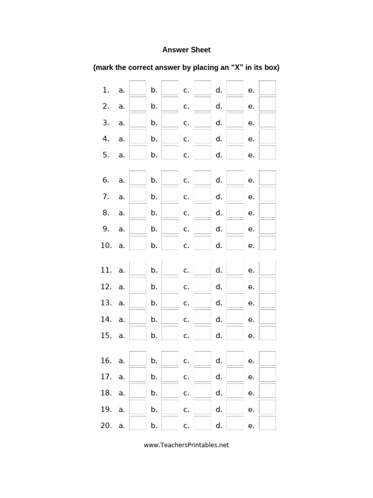 Main - 20 Question Answer Sheet Template | PDF