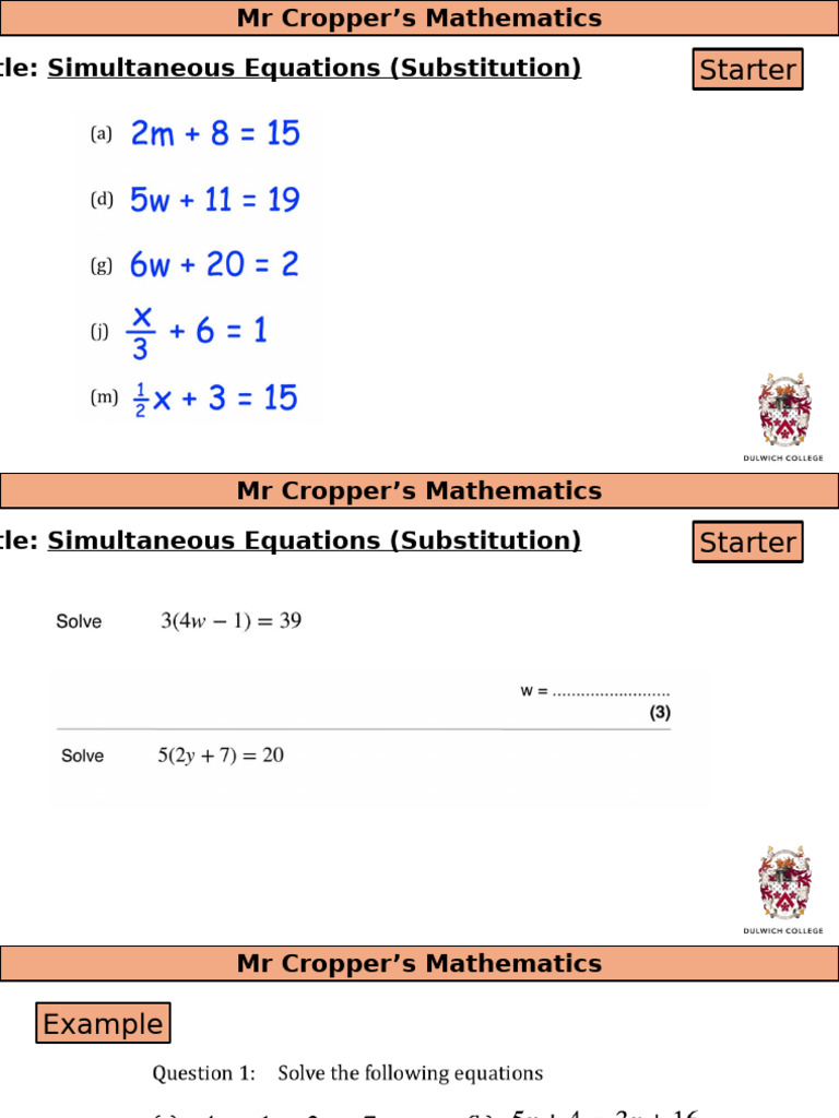 Simultaneous Equations: Substitution Guide | PDF | Equations | Mathematics