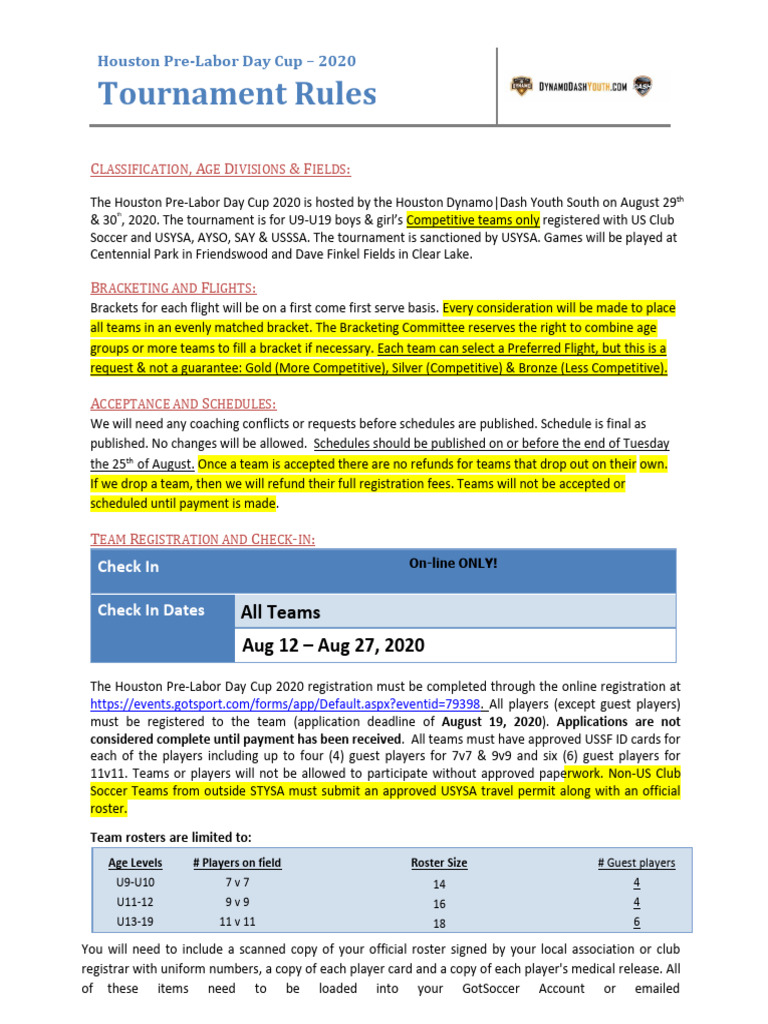Houston Pre-Labor Day Cup 2020 Rules | PDF | Sports | Sports Rules And ...