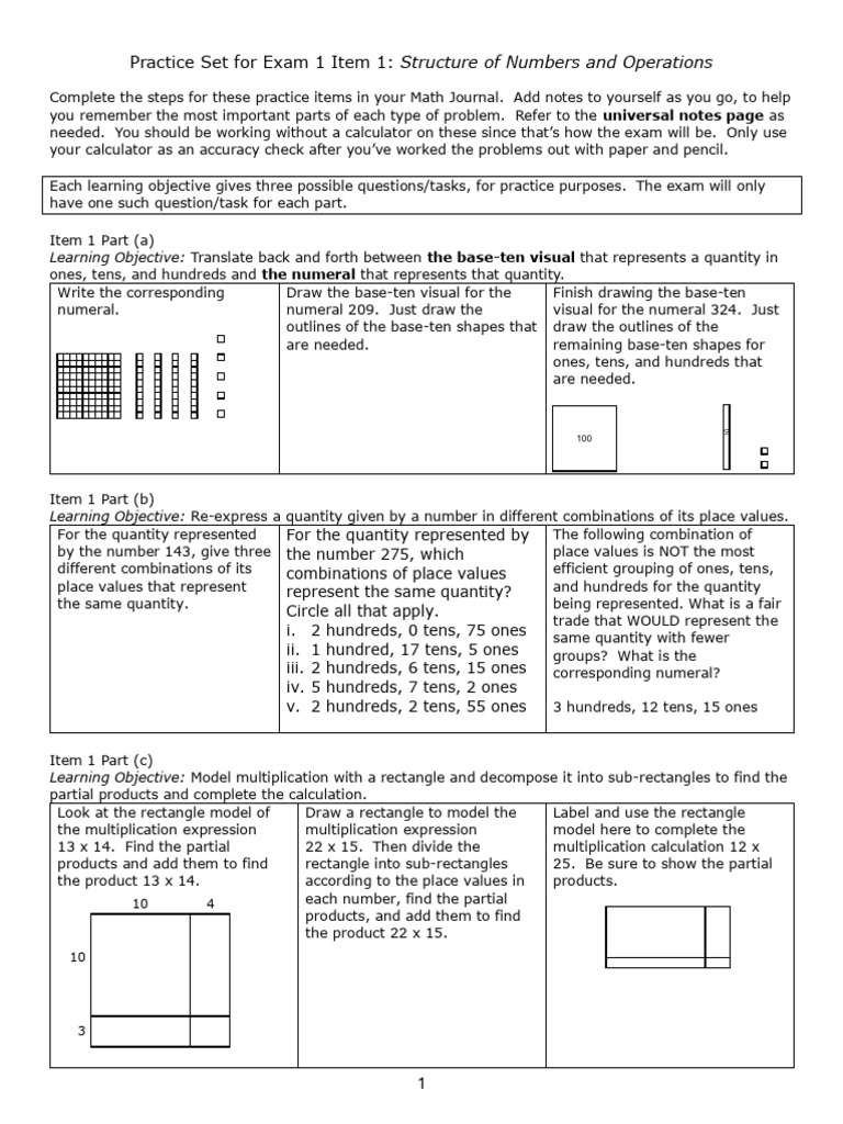 Math Exam 1 Practice Set Guide | PDF | Area | Geometry
