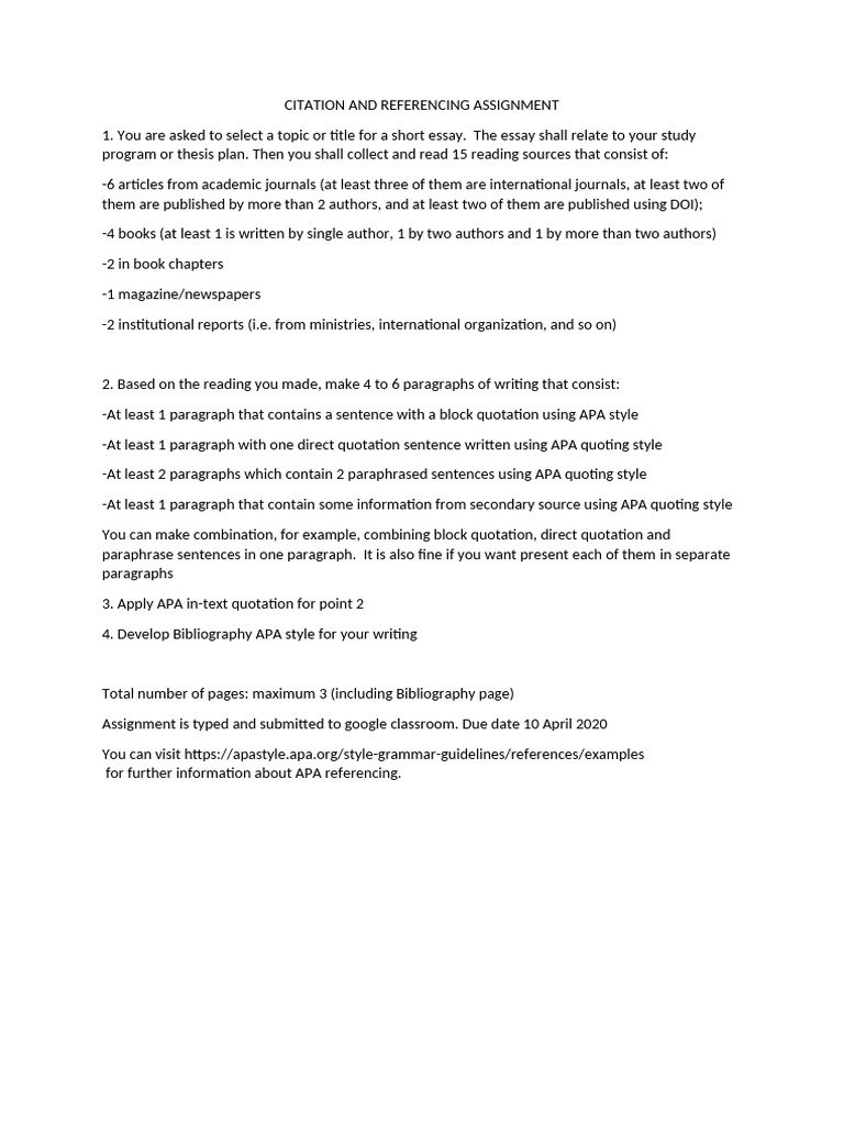 Citation and Referencing Assignment | PDF
