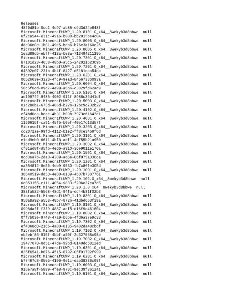 Minecraft UWP Release Versions List | PDF | Computing Platforms | Software