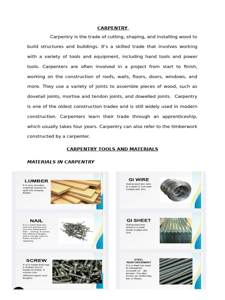 Essential Carpentry Skills and Tools | PDF