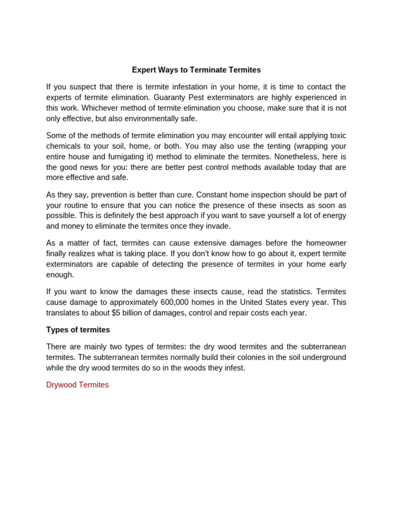 Effective Termite Elimination Methods | PDF | Pest Control