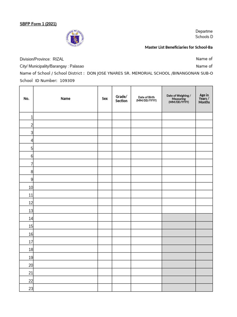 SBFP_FORM-1 (2) | PDF | Human Body Weight | Human Body