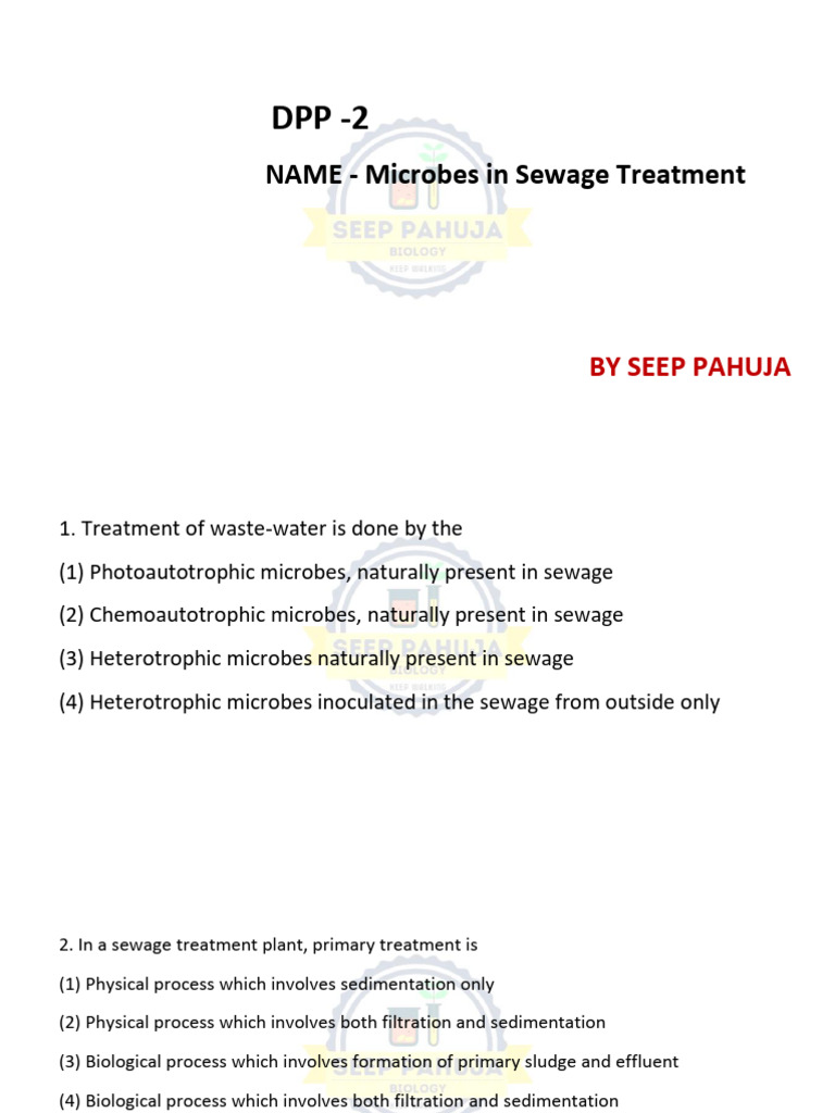 Microbes in Sewage Treatment Overview | PDF | Sewage Treatment ...